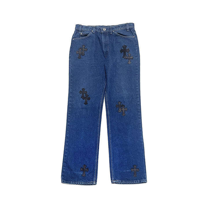 Chrome Hearts Levi's 517 Black Cross Leather Patch Jeans - SHENGLI ROAD MARKET