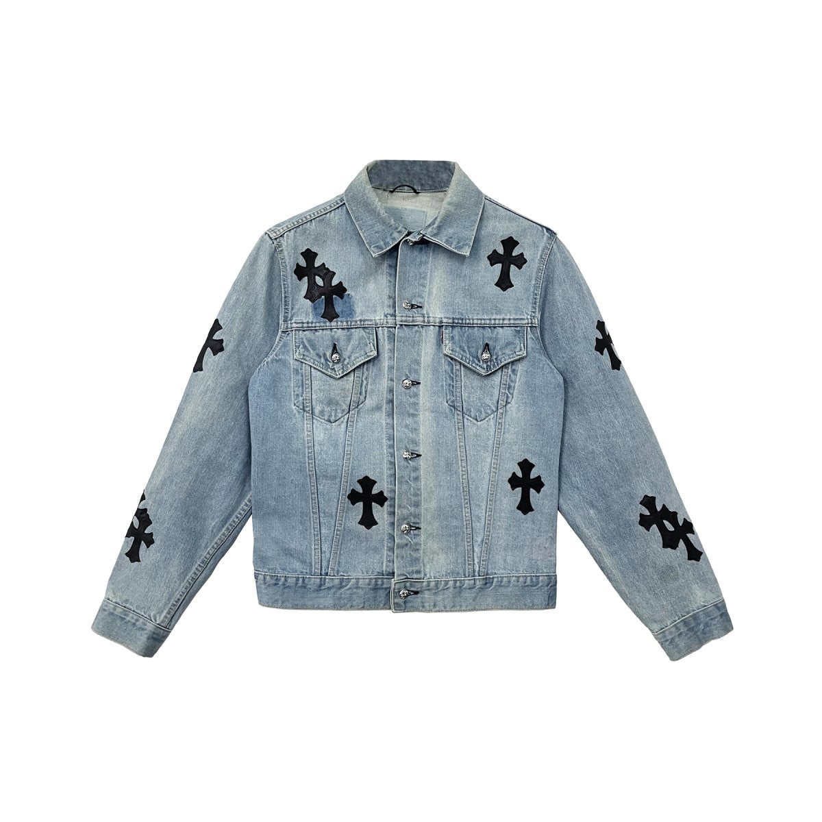 Chrome Hearts Levi's Black Cross Leather Patch Denim Jacket