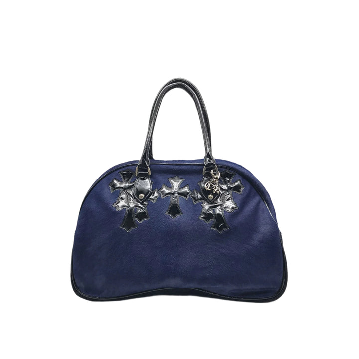 Chrome Hearts Miami Exclusive Horse Fur Leather Cross Logo Navy Large Gym Bag - SHENGLI ROAD MARKET