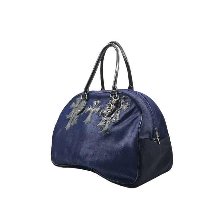 Chrome Hearts Miami Exclusive Horse Fur Leather Cross Logo Navy Large Gym Bag - SHENGLI ROAD MARKET