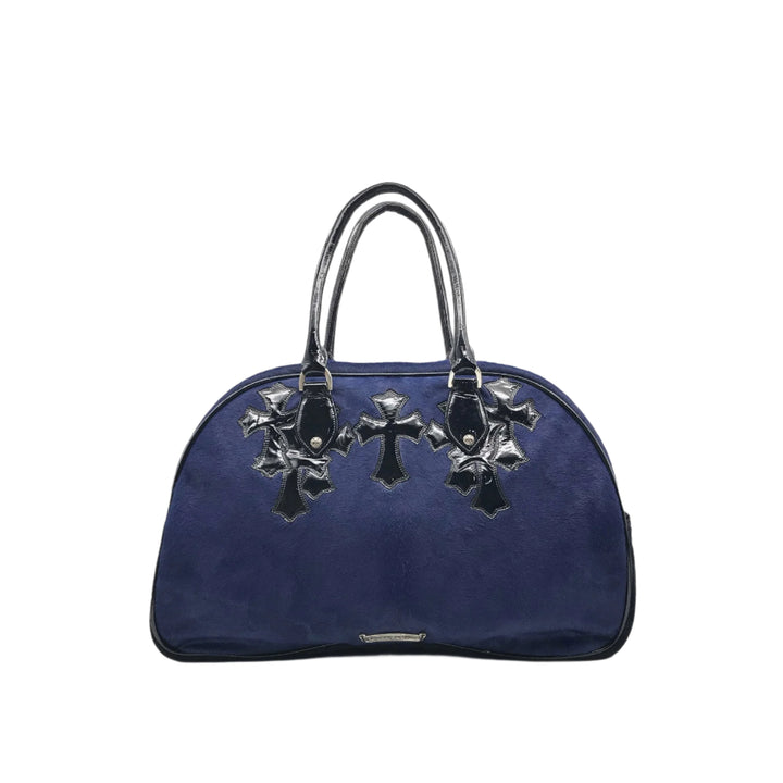 Chrome Hearts Miami Exclusive Horse Fur Leather Cross Logo Navy Large Gym Bag - SHENGLI ROAD MARKET