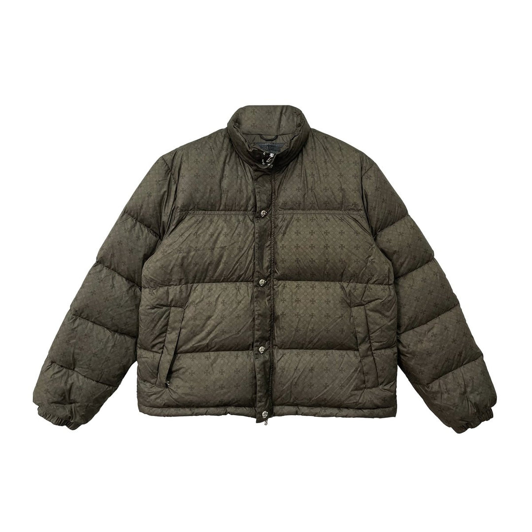 Chrome Hearts Olive Tonal Monogram Cross Pattern Puffer Jacket - SHENGLI ROAD MARKET