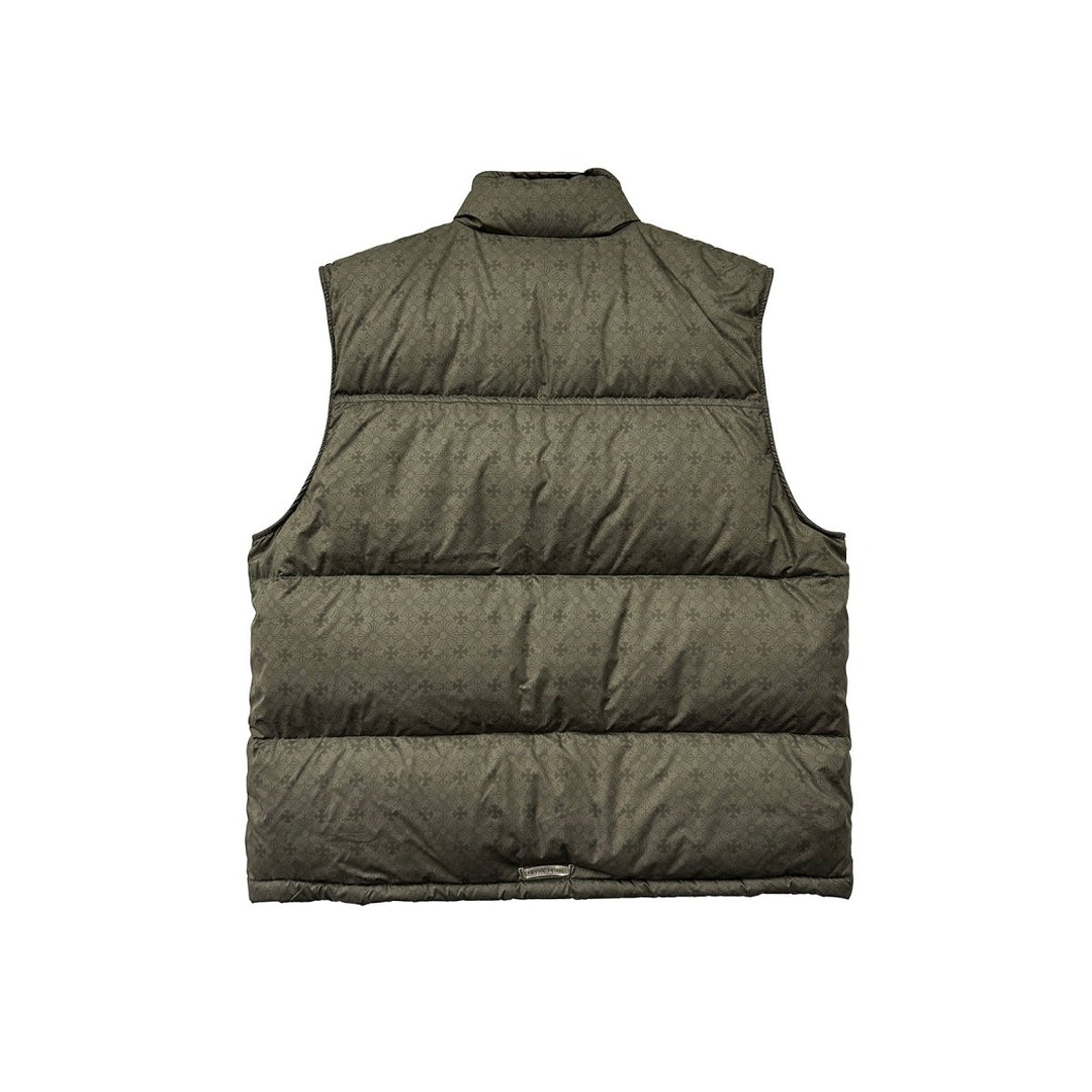 Chrome Hearts Olive Tonal Monogram Cross Pattern Puffer Vest - SHENGLI ROAD MARKET