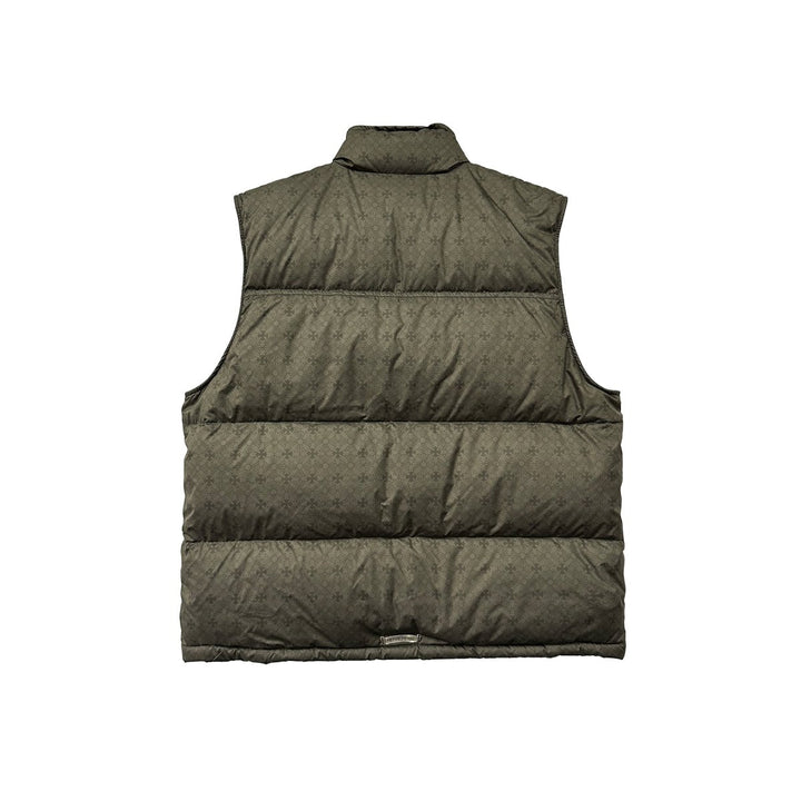 Chrome Hearts Olive Tonal Monogram Cross Pattern Puffer Vest - SHENGLI ROAD MARKET