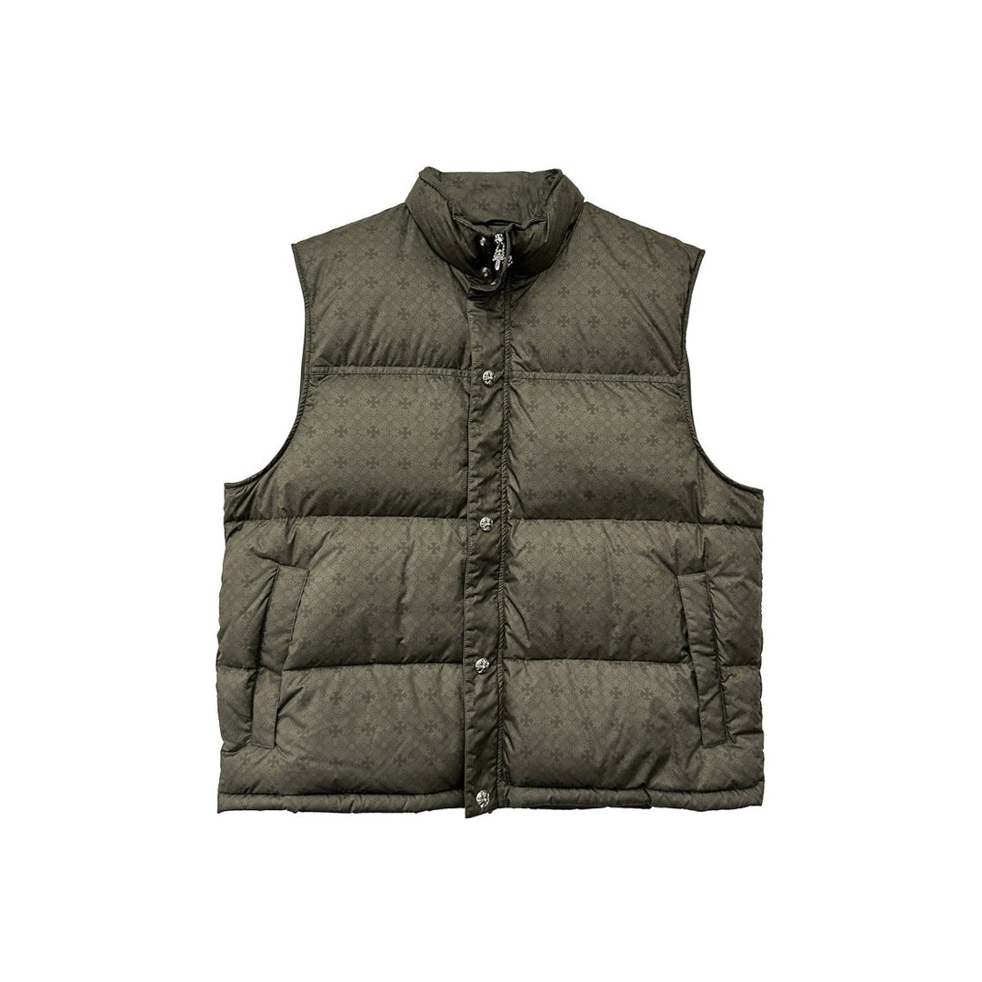 Chrome Hearts Olive Tonal Monogram Cross Pattern Puffer Vest - SHENGLI ROAD MARKET