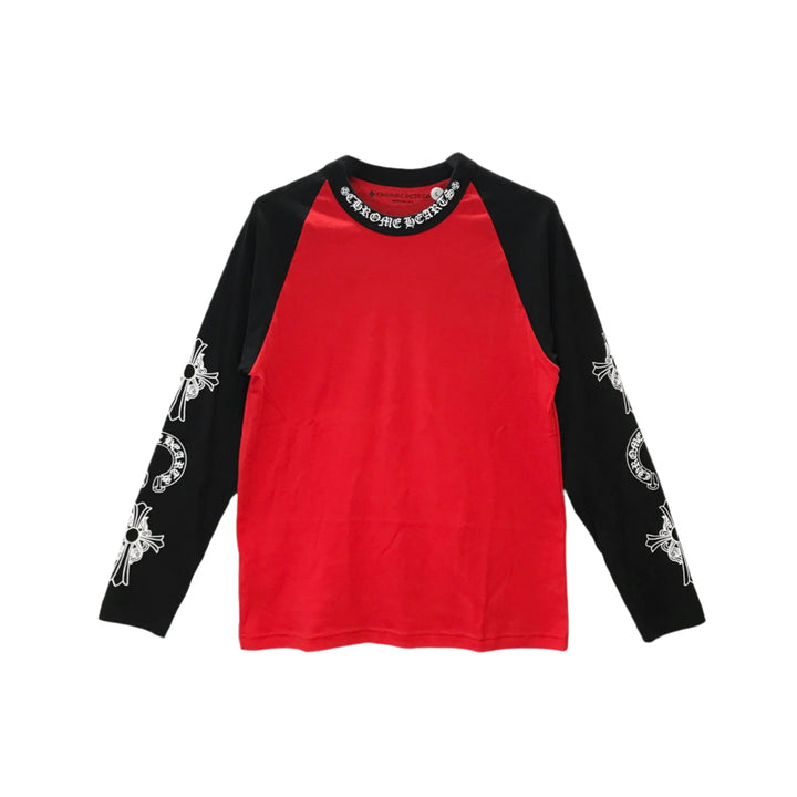 Chrome Hearts Red & Black Horseshoe Cross Logo Long Sleeve T-shirt - SHENGLI ROAD MARKET