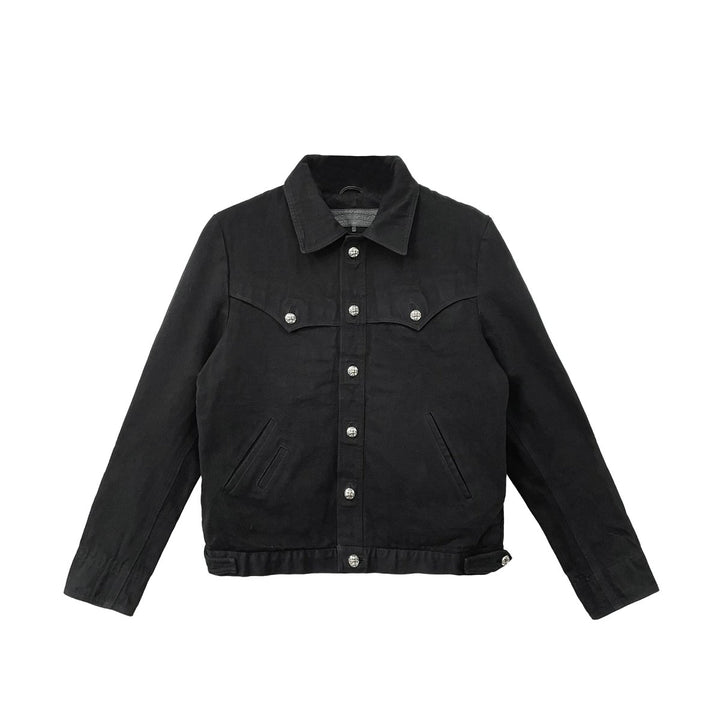 Chrome Hearts Red Floral Cross Leather Patch Black Denim Jacket - SHENGLI ROAD MARKET