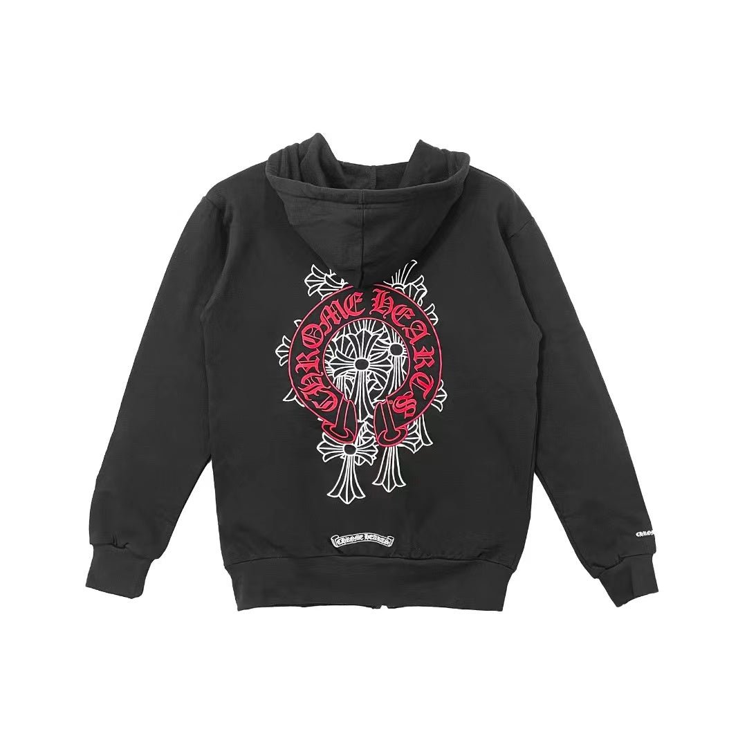 Chrome Hearts Red Horseshoe Logo Zip Up Hoodie - SHENGLI ROAD MARKET