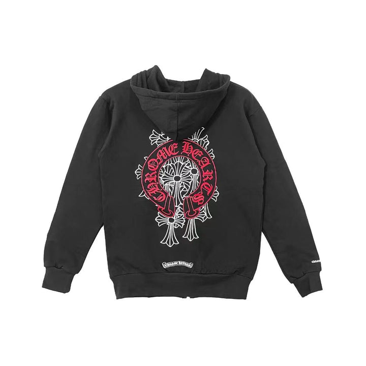 Chrome Hearts Red Horseshoe Logo Zip Up Hoodie - SHENGLI ROAD MARKET