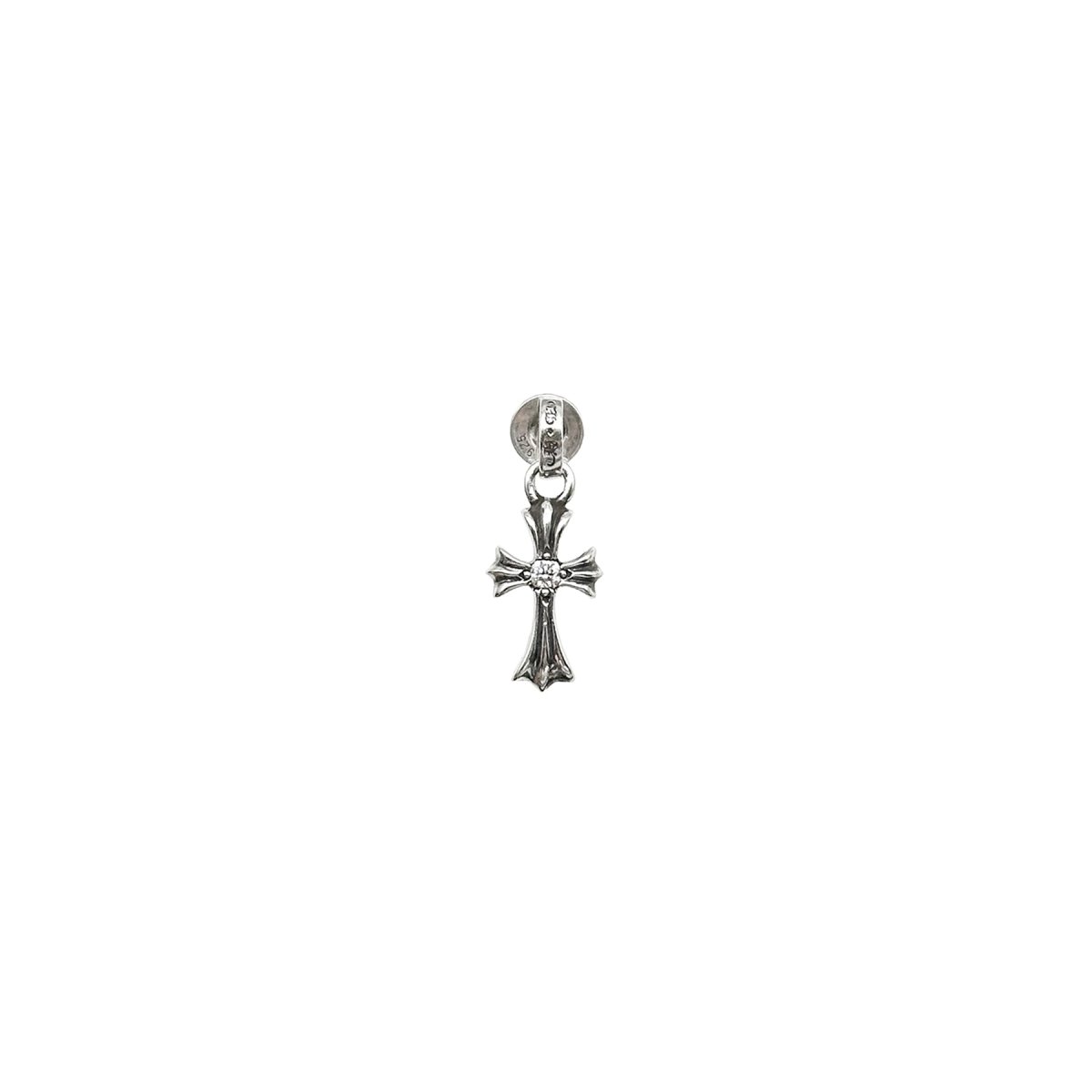 Chrome Hearts Silver Baby Fat Cross Diamond Dangle Earring 