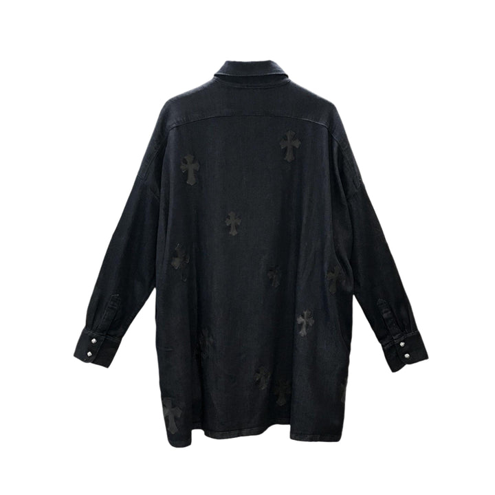 Chrome Hearts Soft Denim Black Leather Cross Shirt - SHENGLI ROAD MARKET