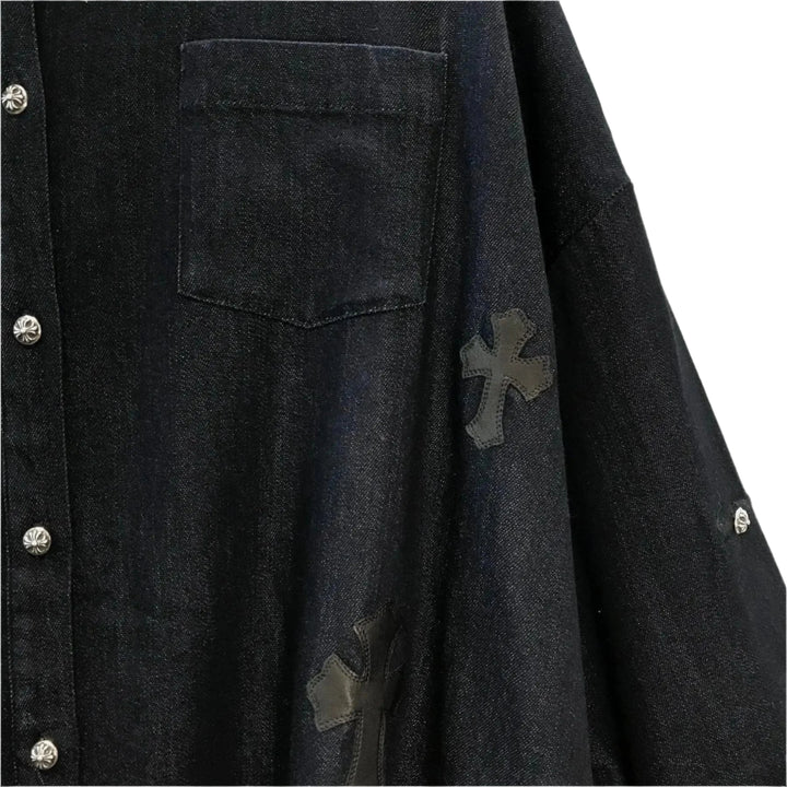 Chrome Hearts Soft Denim Black Leather Cross Shirt - SHENGLI ROAD MARKET