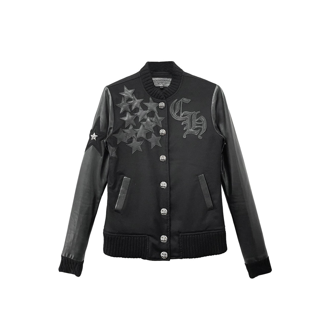 Chrome Hearts Stars Wool Leather Sleeve Baseball Jacket - SHENGLI ROAD MARKET
