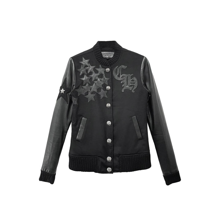 Chrome Hearts Stars Wool Leather Sleeve Baseball Jacket - SHENGLI ROAD MARKET
