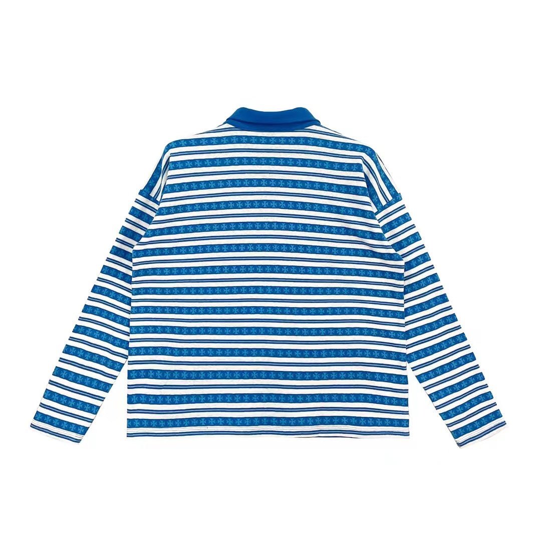 Chrome Hearts Stripe Silver Button Long Sleeve Polo - SHENGLI ROAD MARKET