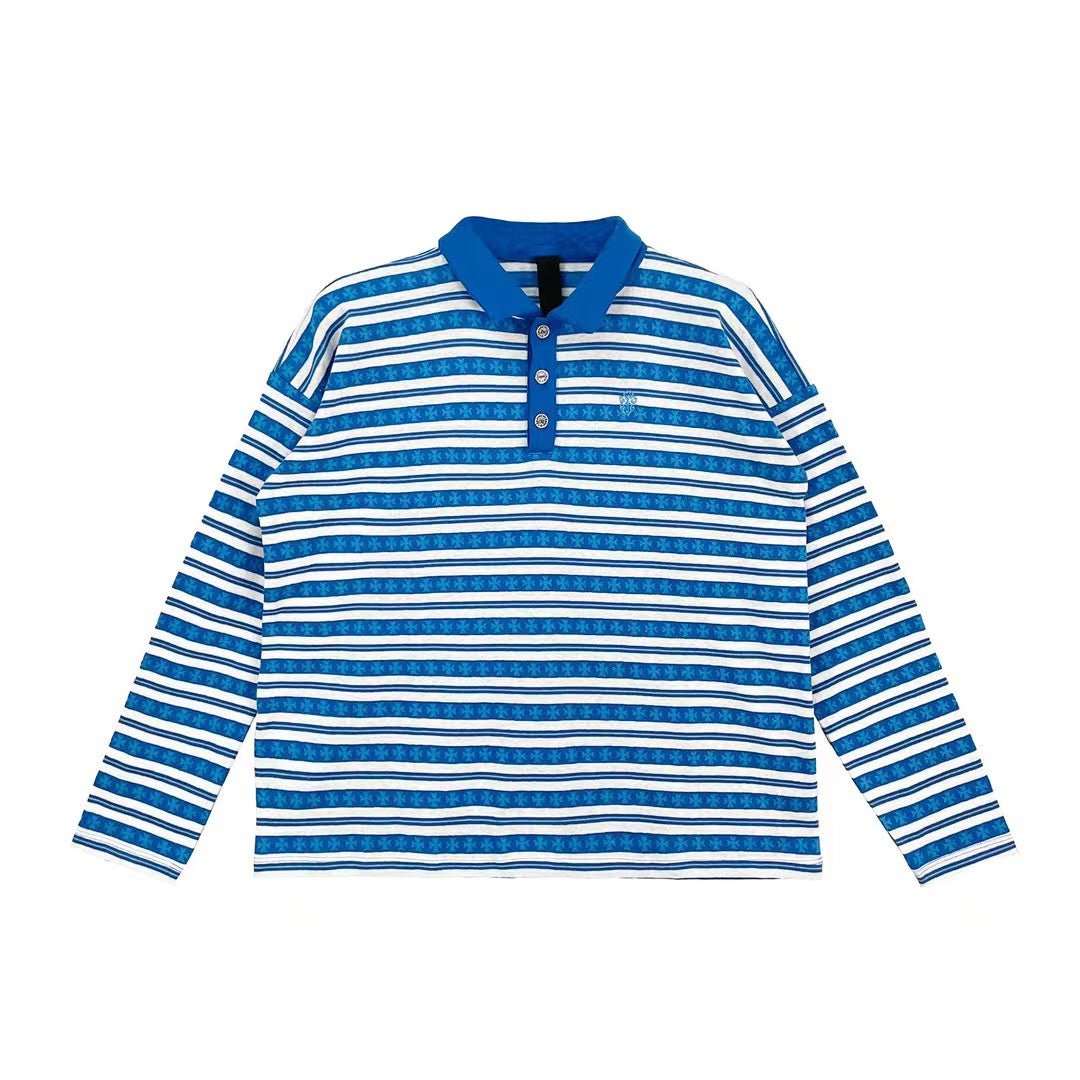 Chrome Hearts Stripe Silver Button Long Sleeve Polo - SHENGLI ROAD MARKET
