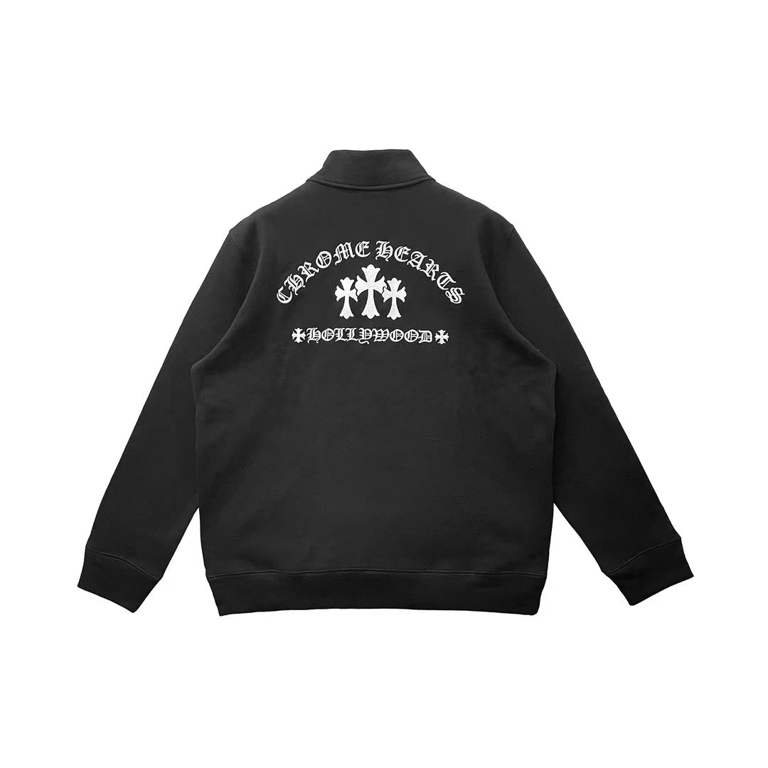 Chrome Hearts Triple Cross Embroidered Half Zip Hoddie