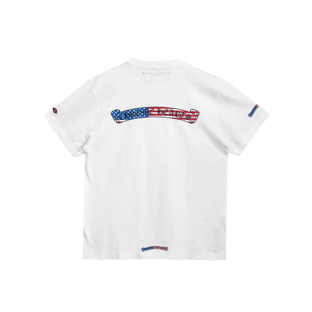 Chrome Hearts USA Flage Scroll Logo White Short Sleeve Tee - SHENGLI ROAD MARKET