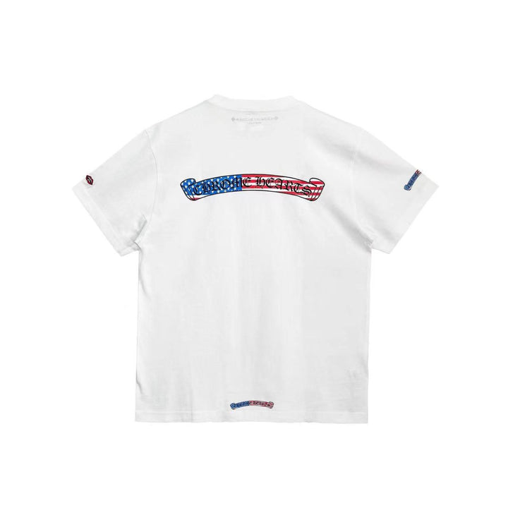 Chrome Hearts USA Flage Scroll Logo White Short Sleeve Tee - SHENGLI ROAD MARKET