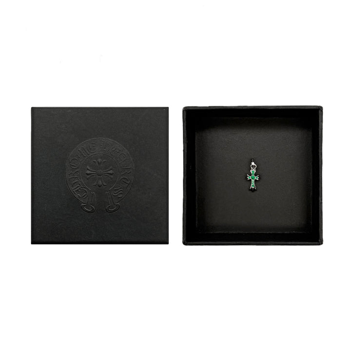 Chrome Hearts 18K White Gold Emerald Babyfat Cross Charm Pendant