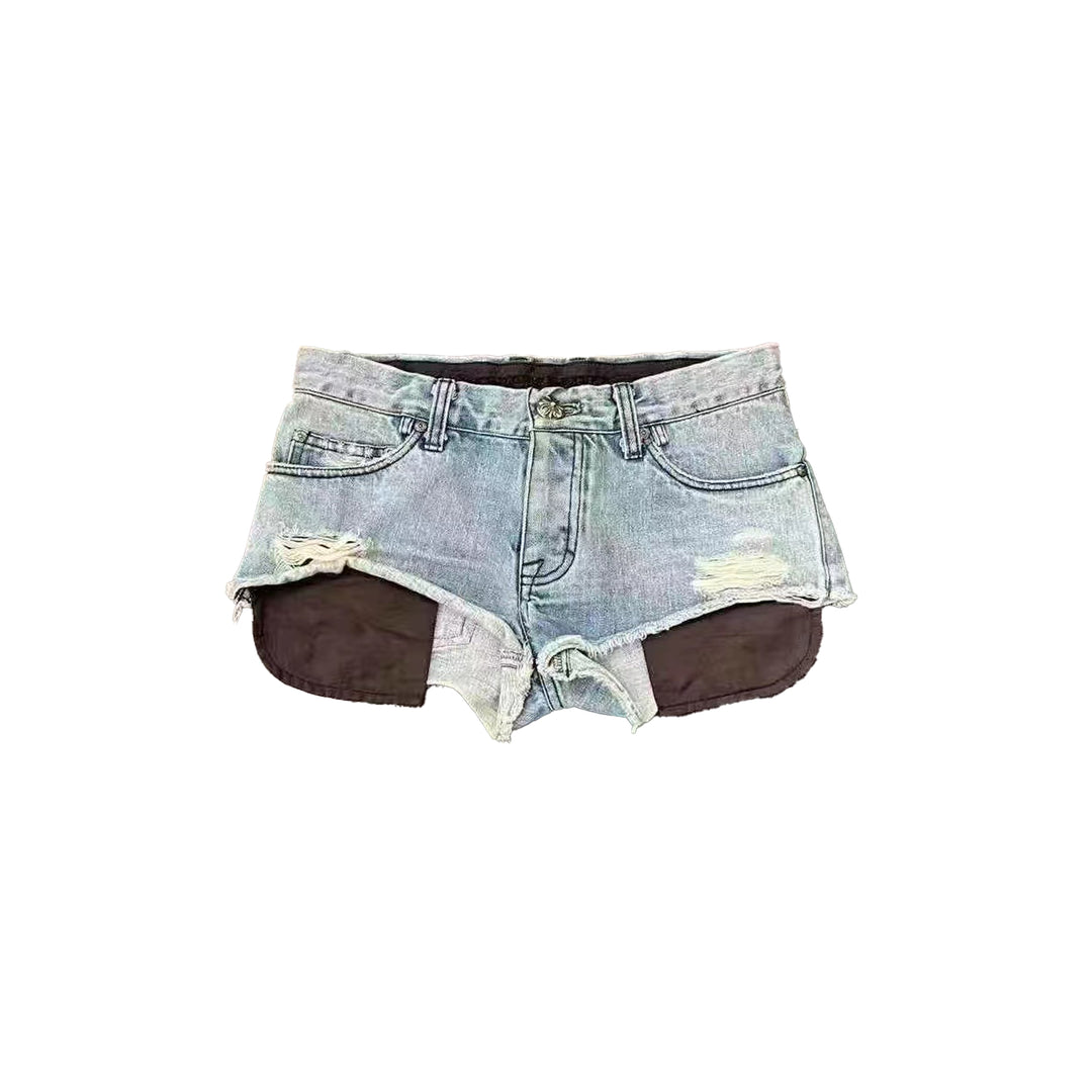 Chrome Hearts Cross Leather Patch Denim Shorts