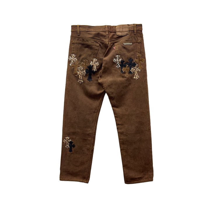 Chrome Hearts Leopard Cross Patch Brown Jeans