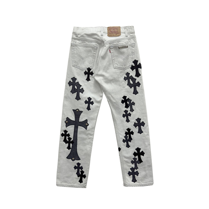 크롬하츠 실버 크로스 패치 라이트 그레이 청바지