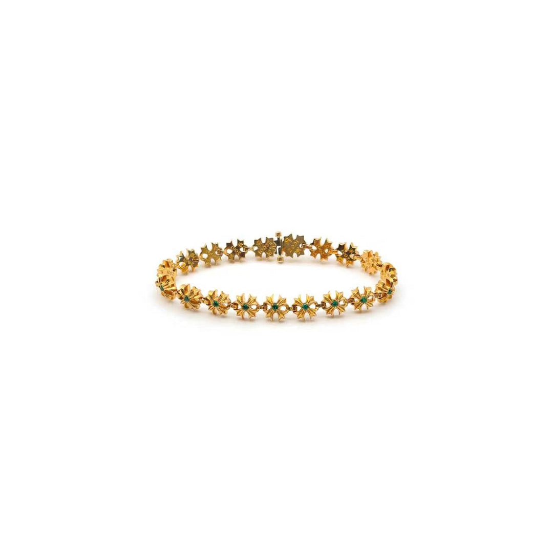 Chrome Hearts 22K Gold Tiny Plus Cross Emerald ID Bracelet