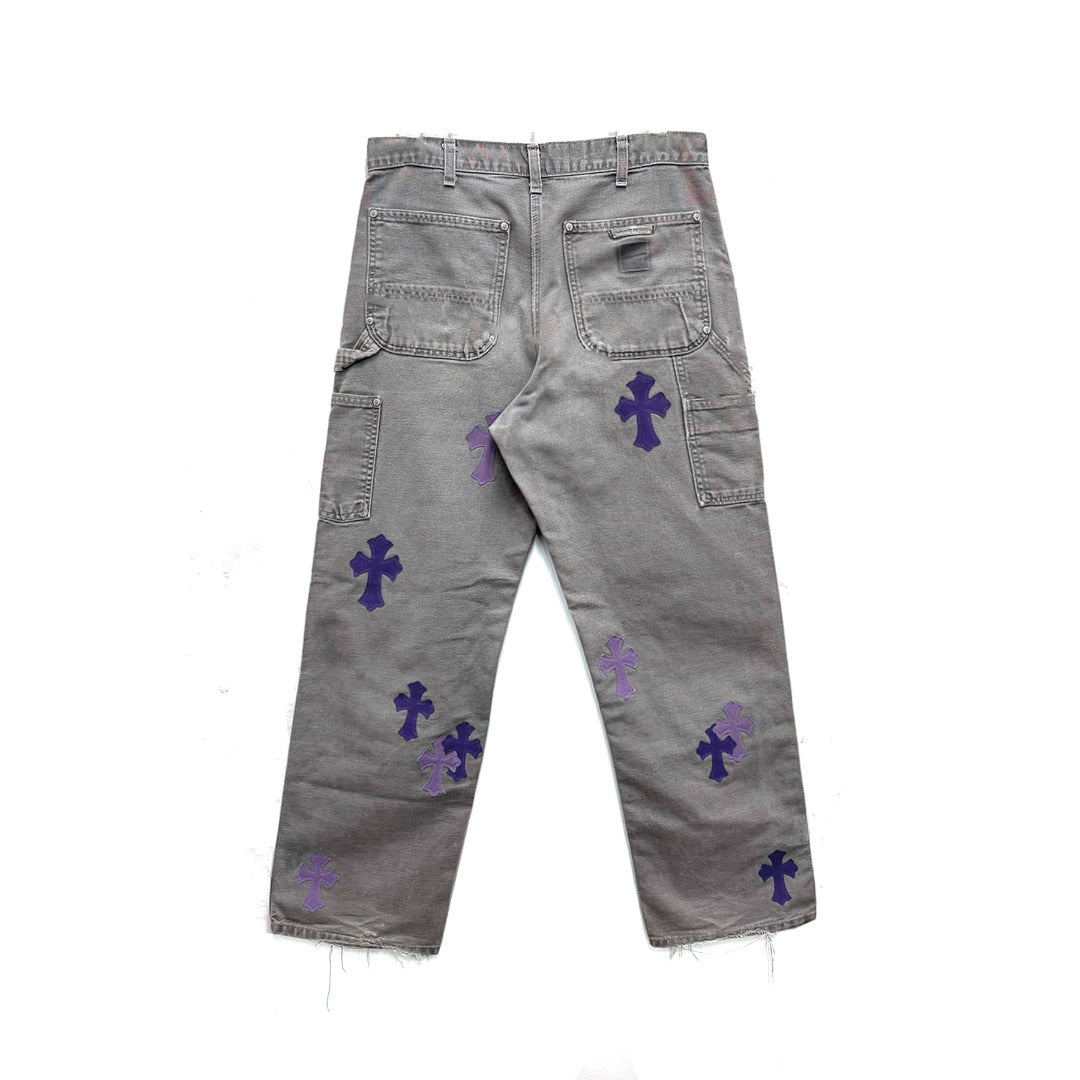 Chrome Hearts F&F Purple Cross Patch Double Knee Carpenter Jeans