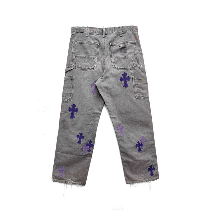 Chrome Hearts F&F Purple Cross Patch Double Knee Carpenter Jeans