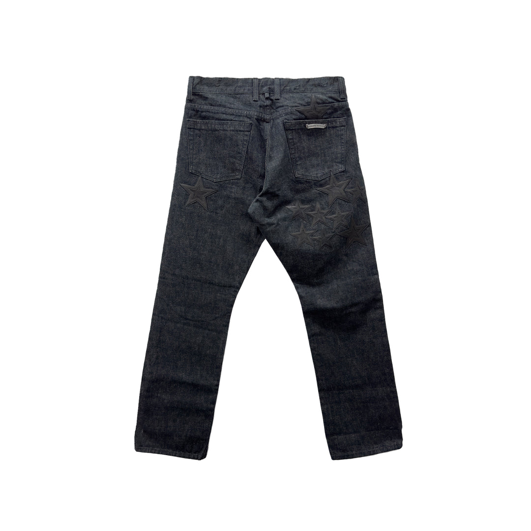 크롬하츠 블랙 스타 패치 플레임 니 카고 팬츠