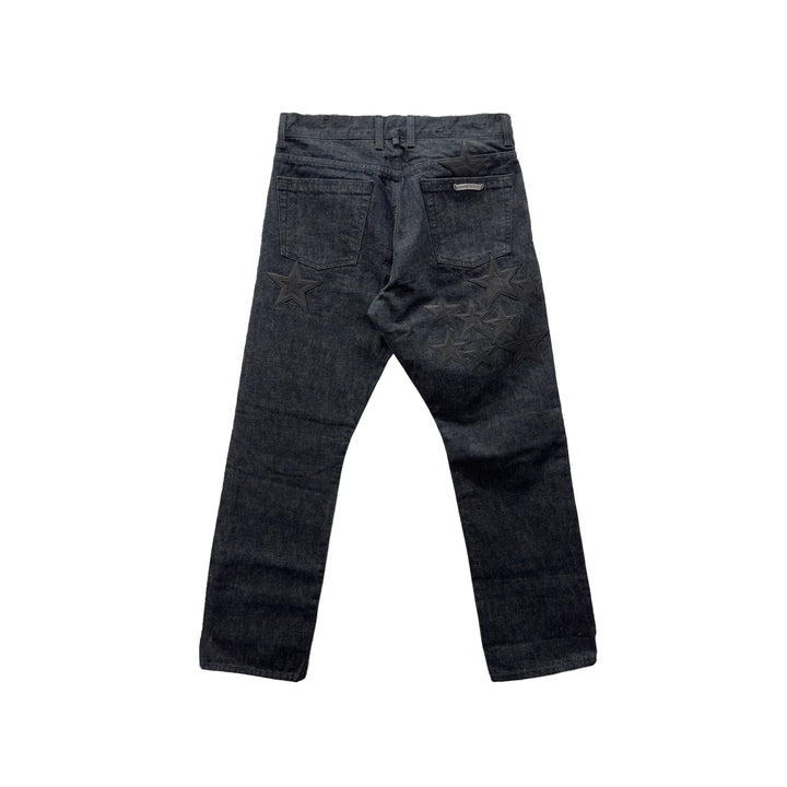 크롬하츠 블랙 스타 패치 플레임 니 카고 팬츠