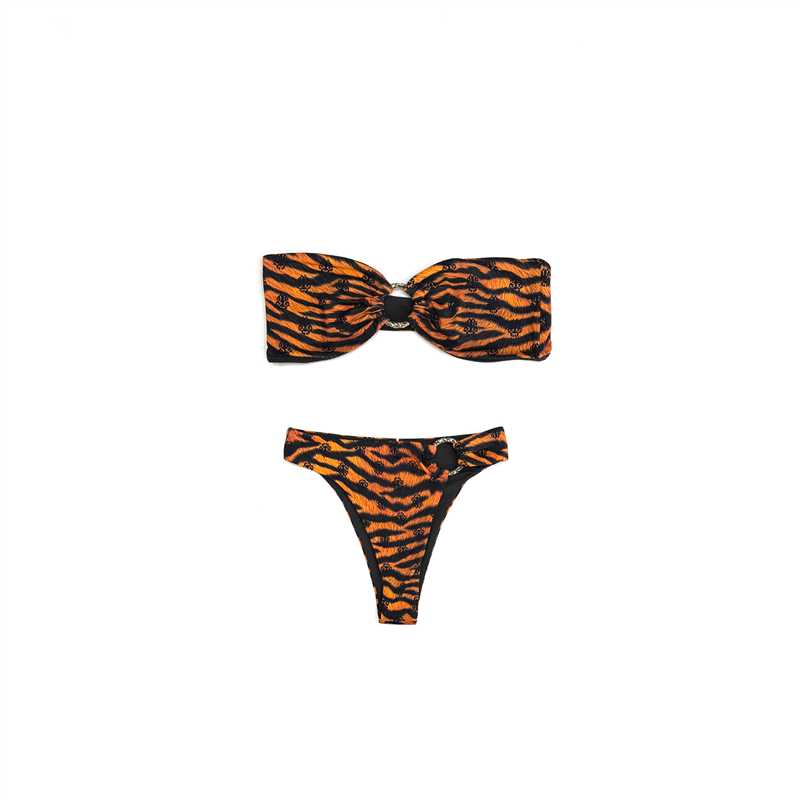 Chrome Hearts Dipped in BlueTiger Print Dagger Bandeau Bikini Set