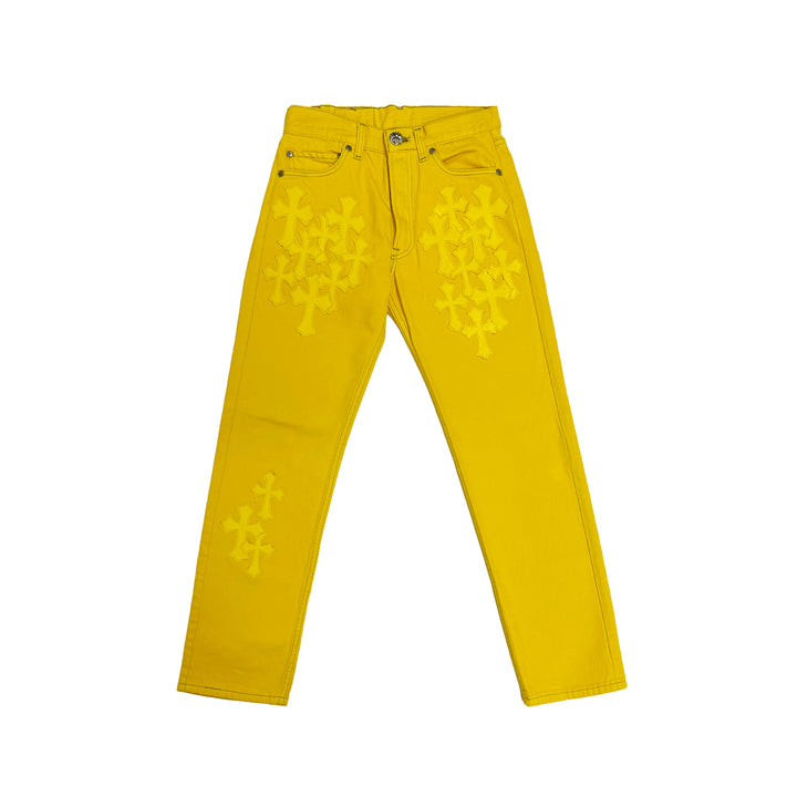 Chrome Hearts Levi's 501 Yellow Cross Leather Patch Jeans