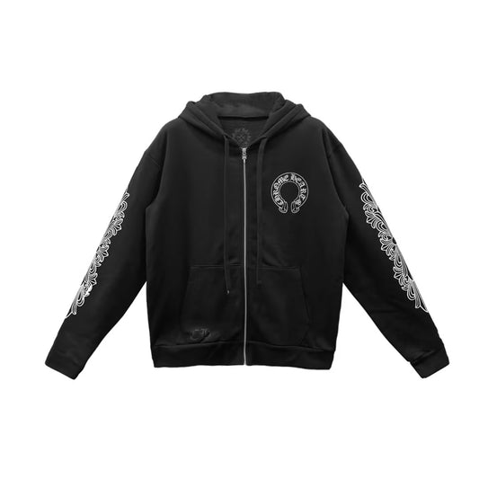 Chrome Hearts F**kyou Horseshoe Floral Sleeve Zip Up Hoodie