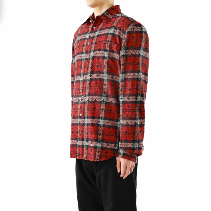 Chrome Hearts LOOSE END Cross Patch Cotton Flannel Shirt