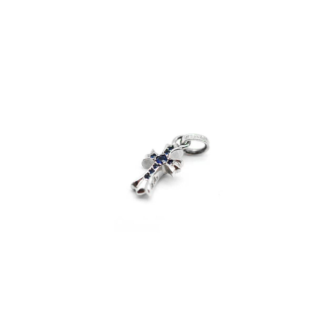 CHROME HEARTS (クロムハーツ) シルバー ブルー ダイヤモンド ベビーファット クロス ペンダント