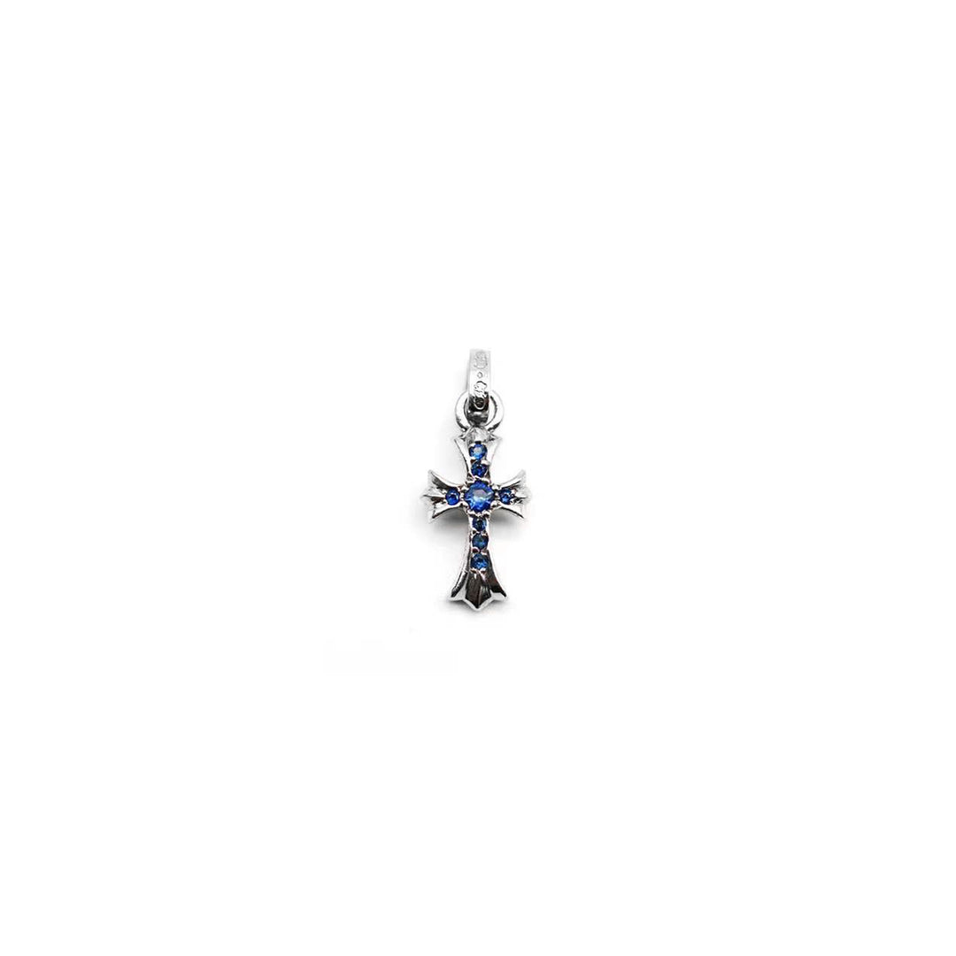 CHROME HEARTS (クロムハーツ) シルバー ブルー ダイヤモンド ベビーファット クロス ペンダント
