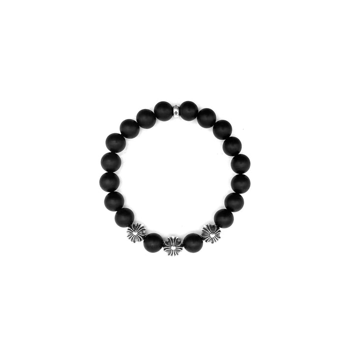 Chrome Hearts 10mm Frosted Black 4 Silver Beaded Bracelet