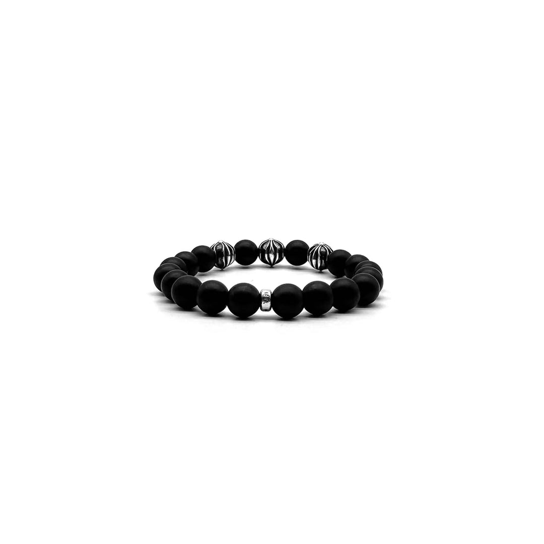 Chrome Hearts 10mm Frosted Black 4 Silver Beaded Bracelet