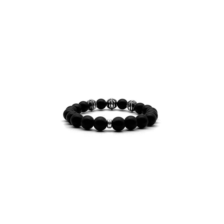 Chrome Hearts 10mm Frosted Black 4 Silver Beaded Bracelet