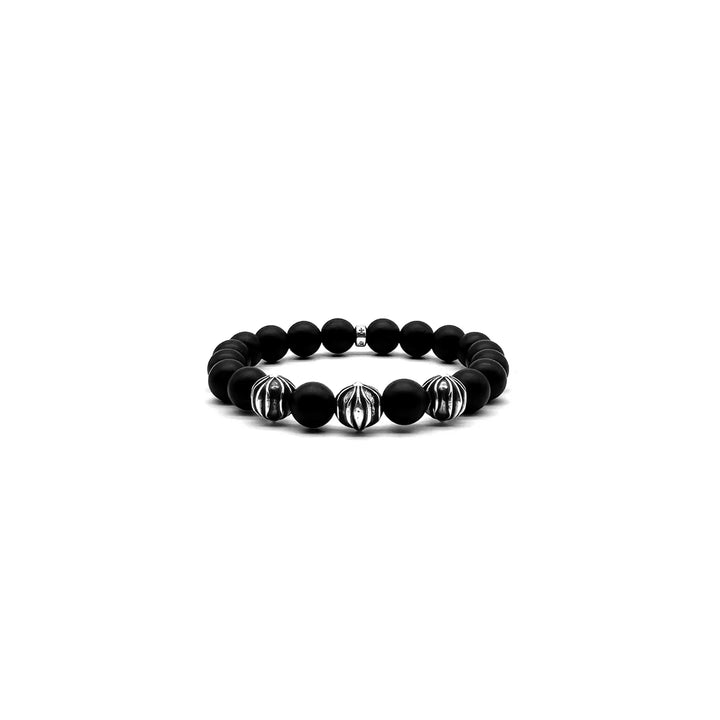 Chrome Hearts 10mm Frosted Black 4 Silver Beaded Bracelet