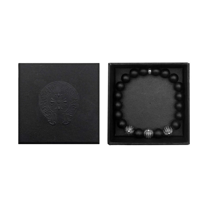 Chrome Hearts 10mm Frosted Black 4 Silver Beaded Bracelet