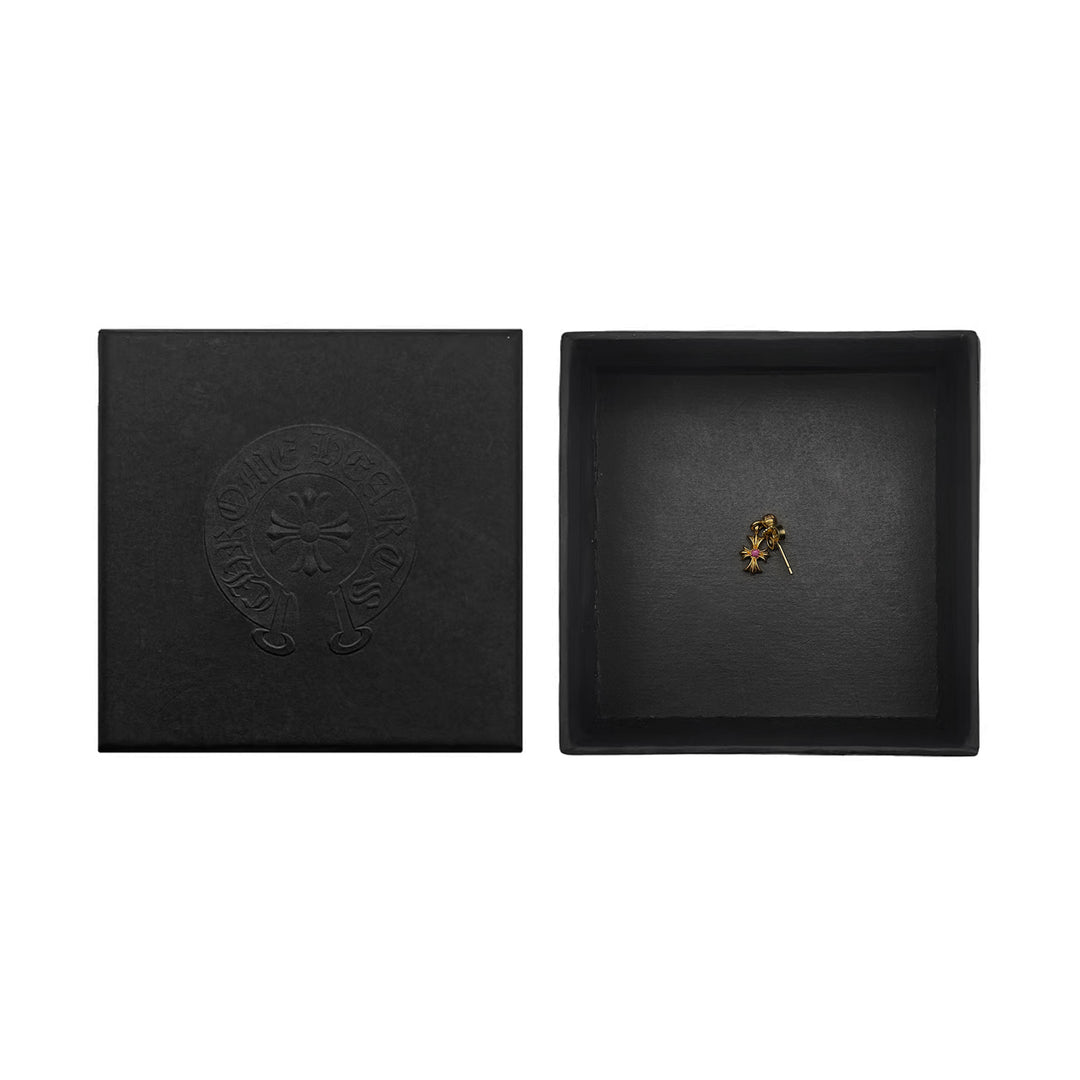 Chrome Hearts 22K Gold Pink Saph Tiny E Earring Drop