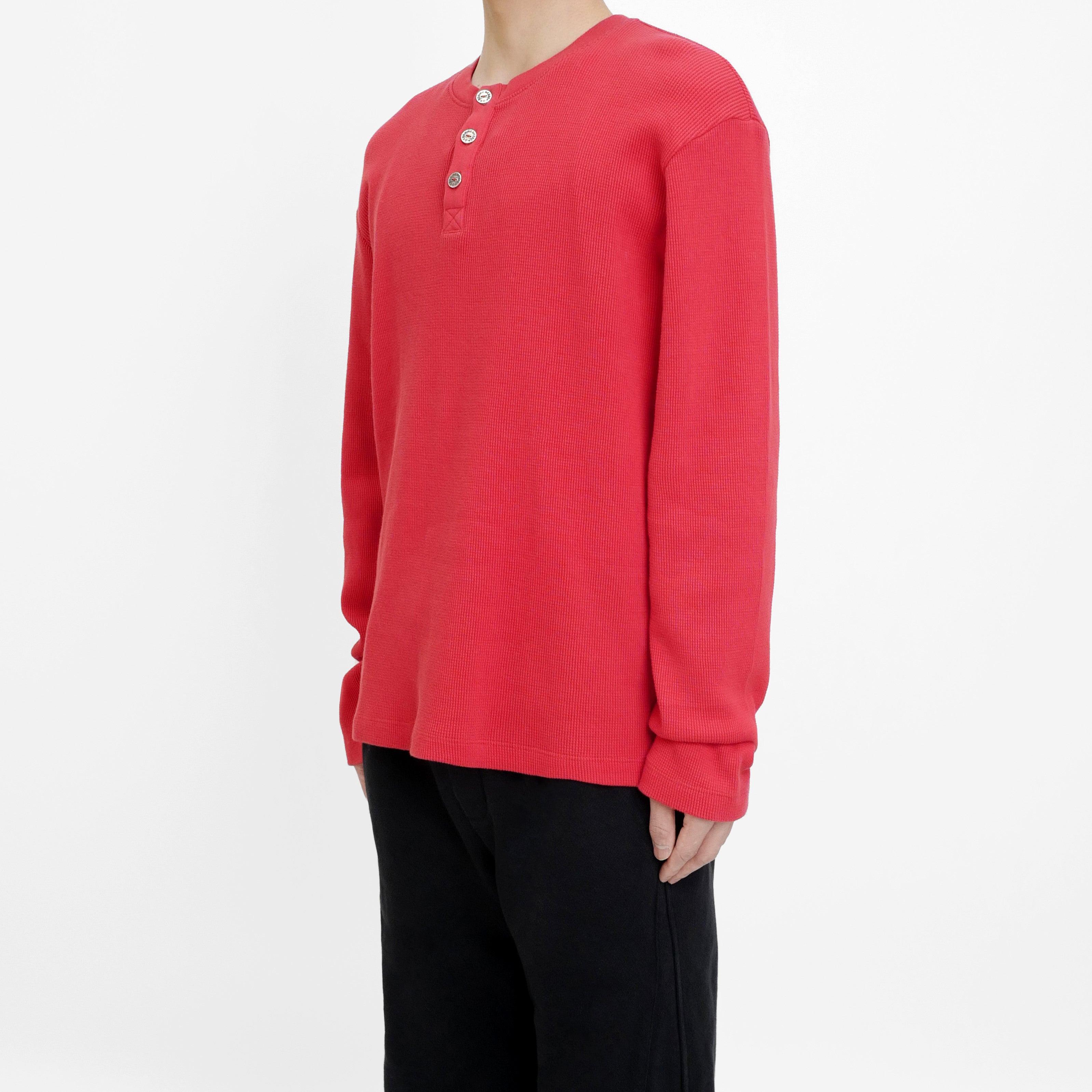 Chrome Hearts Red Henley Embroidered Thermal Shirt - SRM