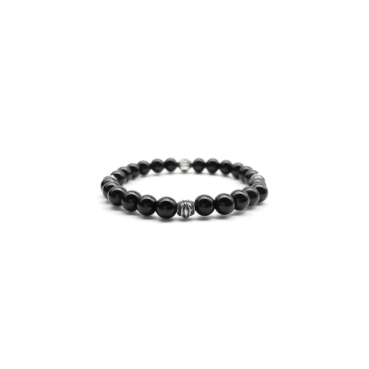 CHROME HEARTS (クロムハーツ) 6mm オブシディアンシルバー クロスボール ブレスレット