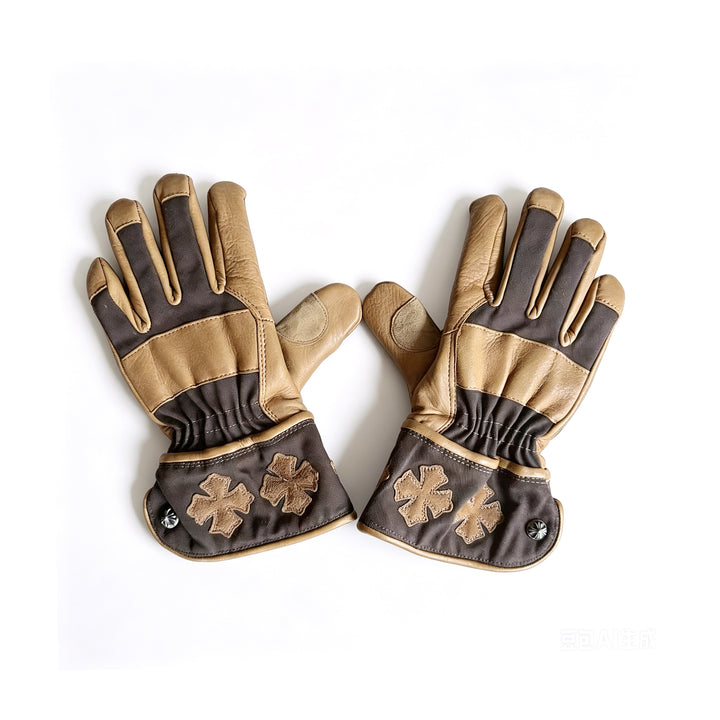 Chrome Hearts Cross Patch Leather Motorcycle Gloves