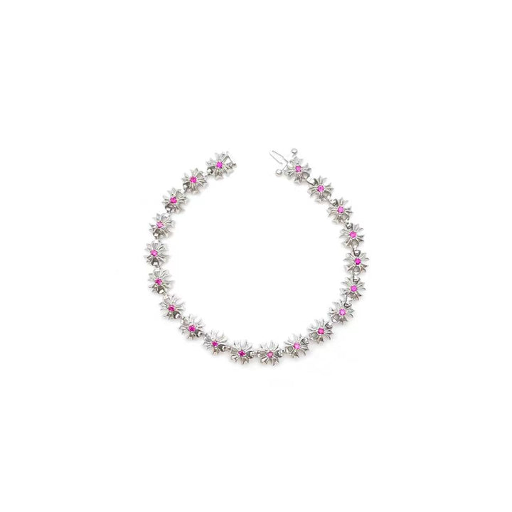 Chrome Hearts 18K White Gold Tiny Plus Cross Pink Saph ID Bracelet