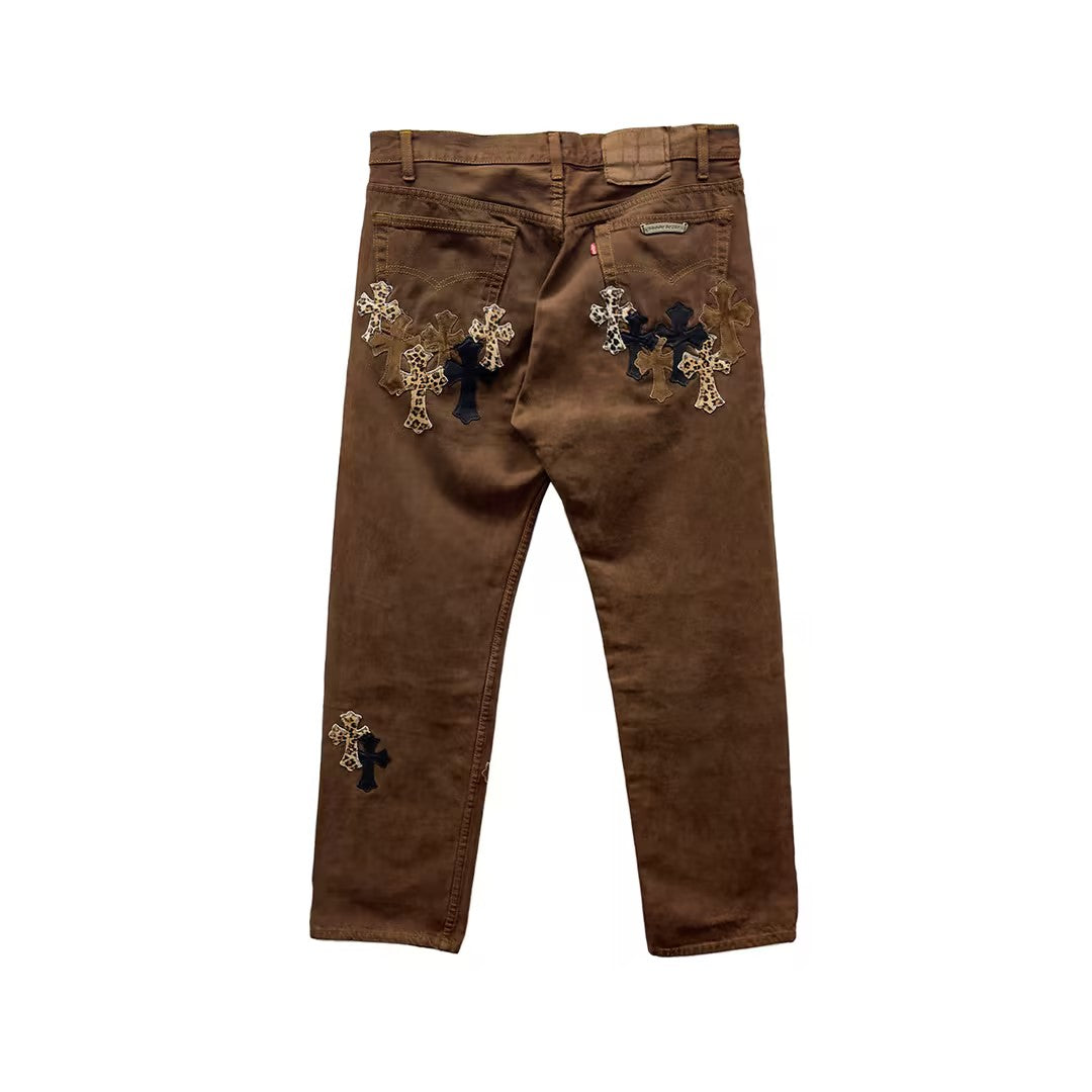 Chrome Hearts Leopard Cross Patch Brown Denim