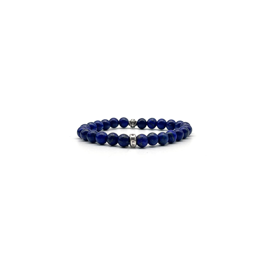 Chrome Hearts 6mm Silver Cross Blue Bead Bracelet